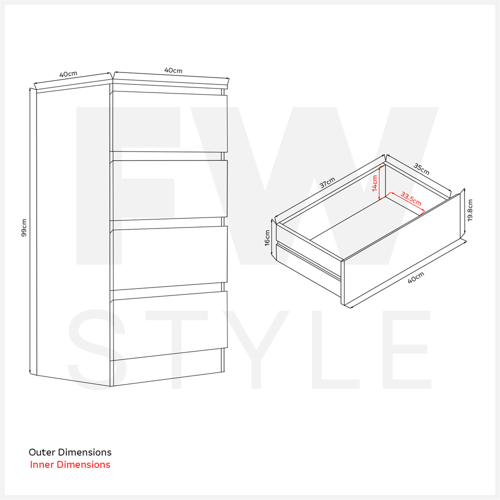 FWStyle Carlton 4 Drawer Matt White Deep Design Chest of Drawers Image 7