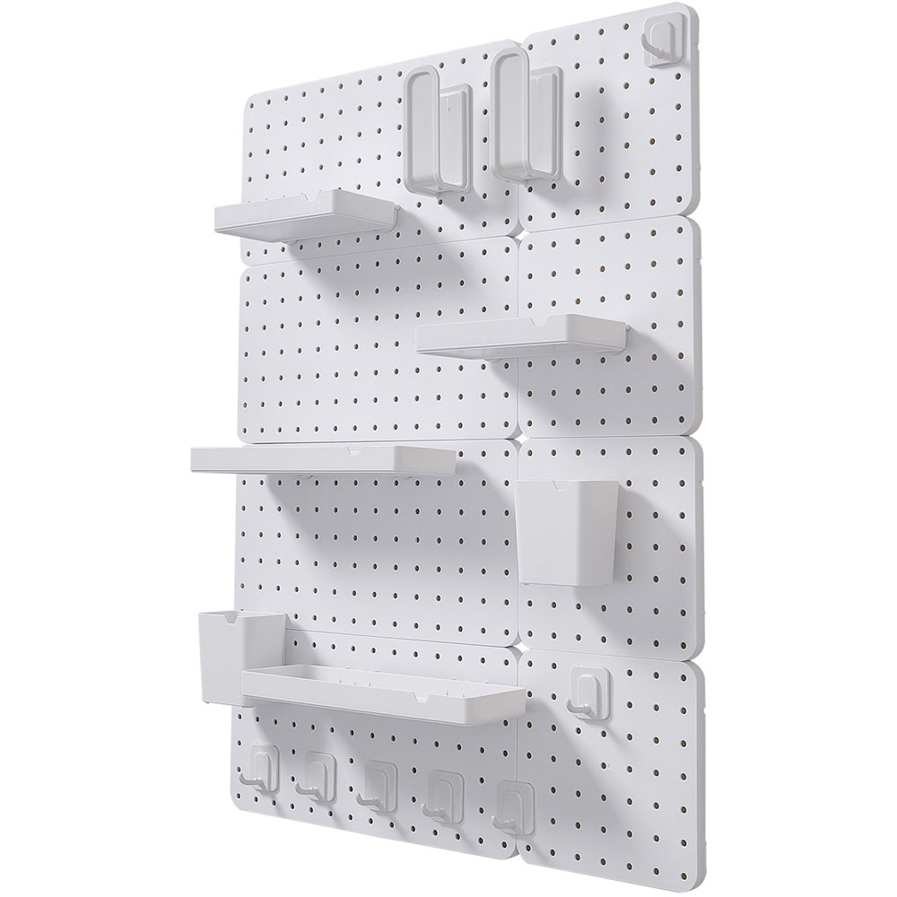 Living and Home White Rectangle Pegboard Wall Storage Rack Image 4