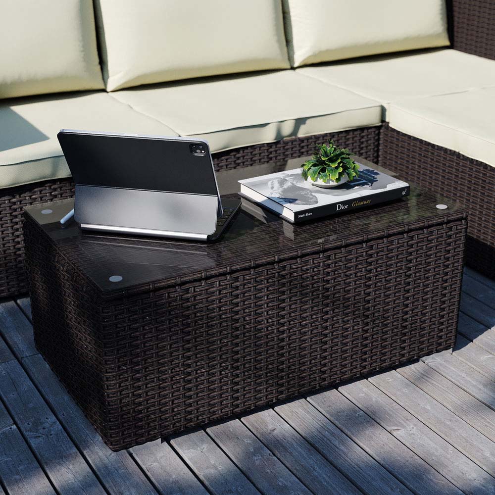 Garden Vida Hampton 4 Seater Brown Rattan Corner Lounge Set Image 5