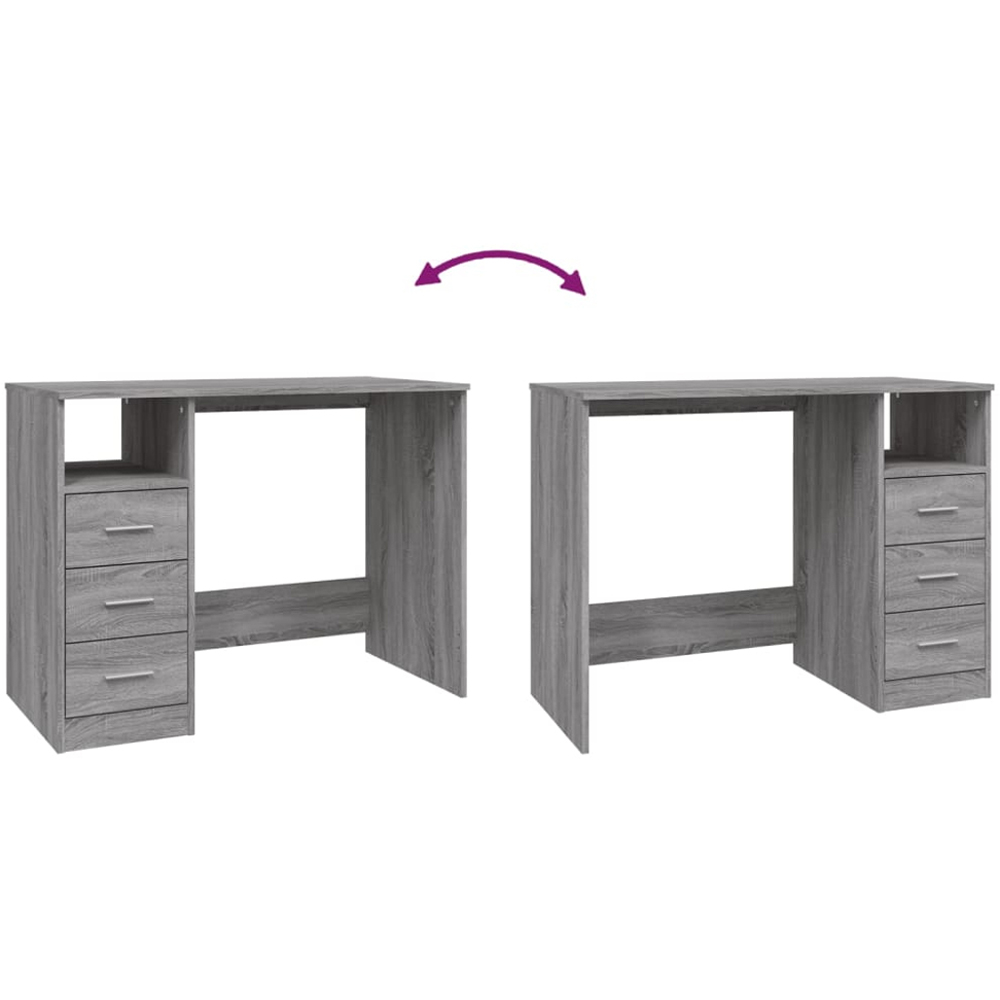 vidaXL 3 Drawer Single Shelf Computer Desk Grey Sonoma Image 7