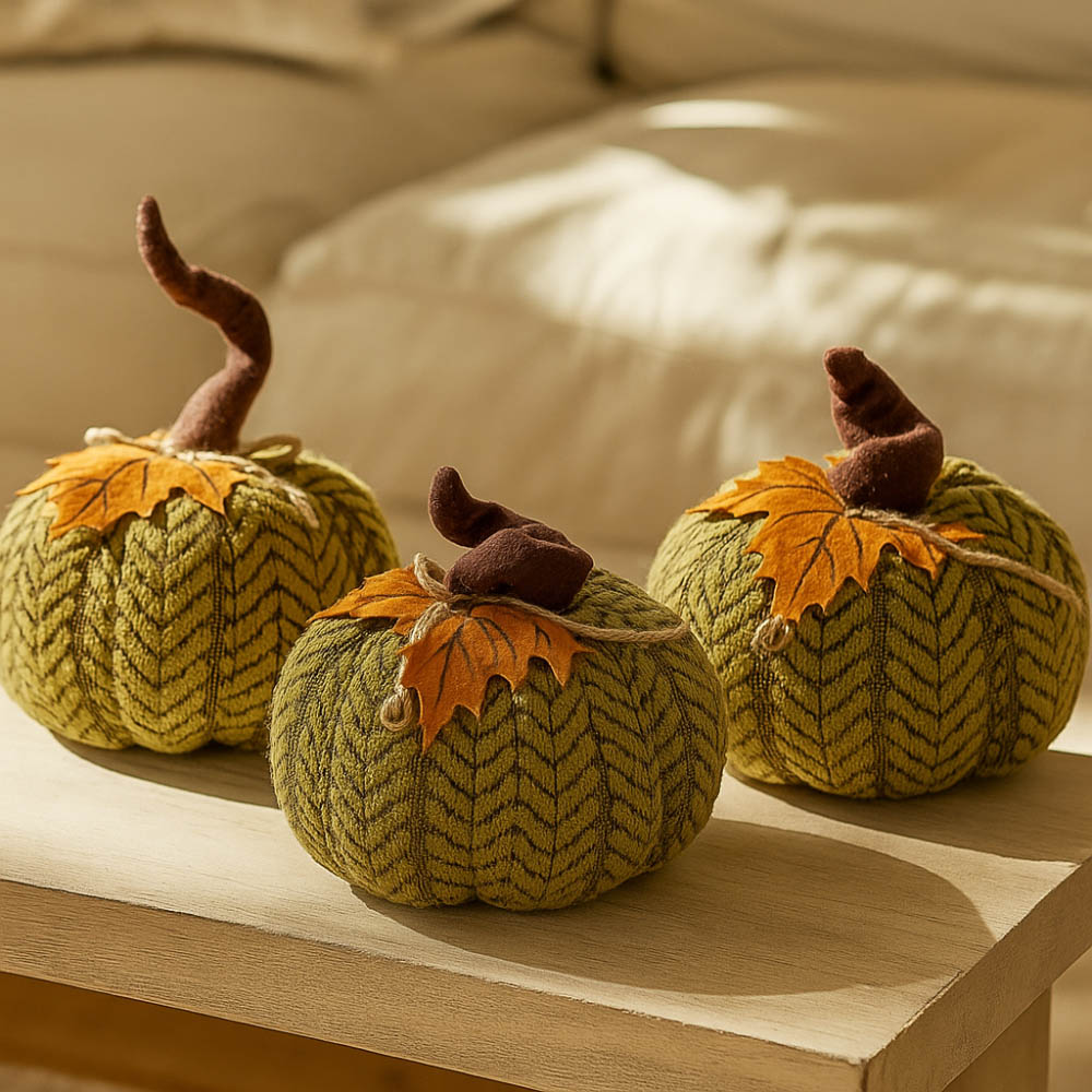 Garden Mile Green Plush Pumpkin Halloween Decoration Set 16cm 3 Pack Image 2