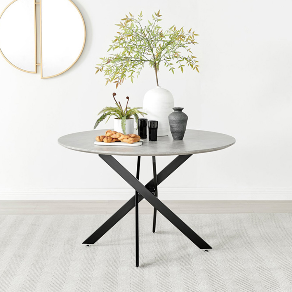 Furniturebox Arona Cesano Concrete Effect 6 Seater Round Dining Set Grey and Black Image 2