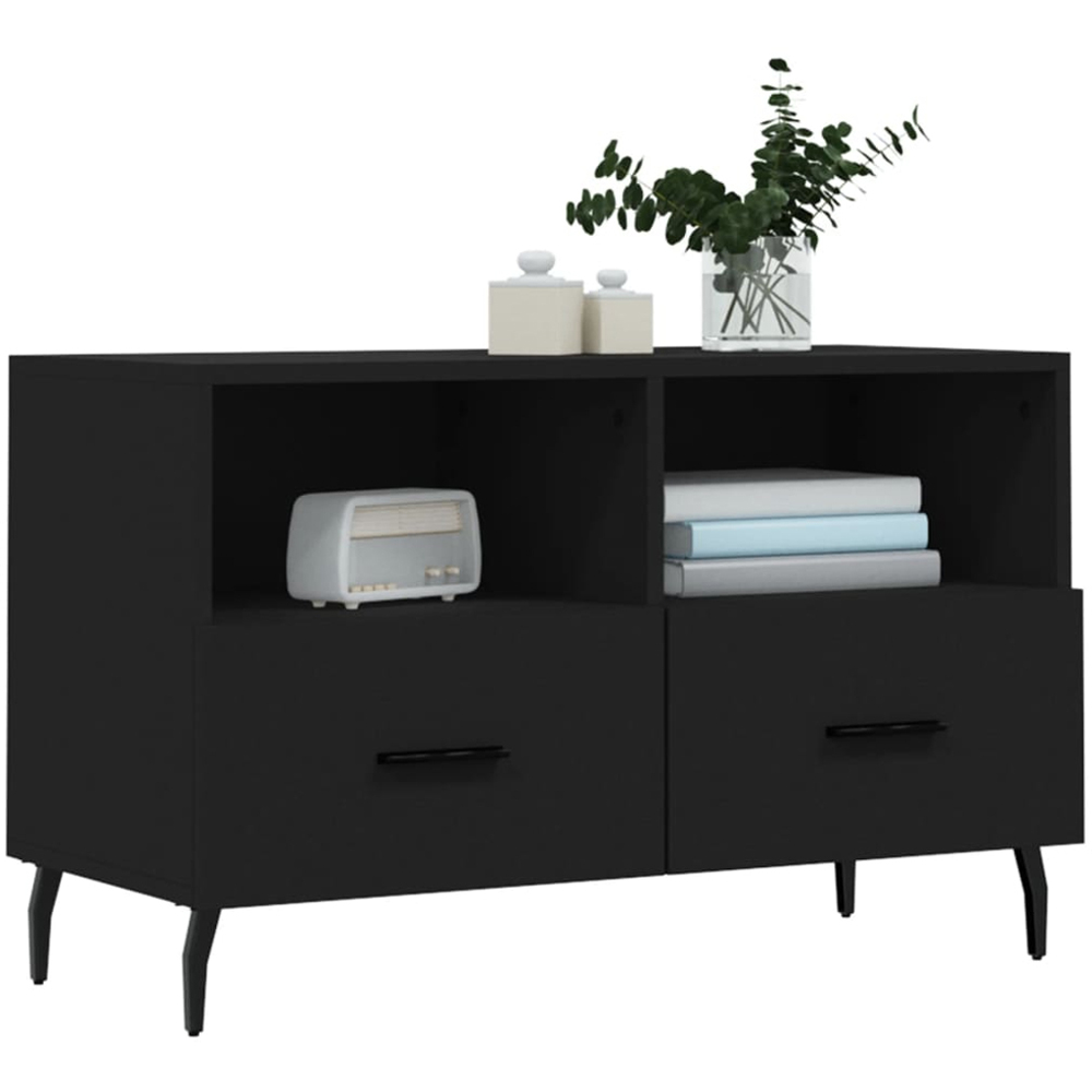 vidaXL 2 Drawer 2 Shelf Black TV Cabinet Image 3