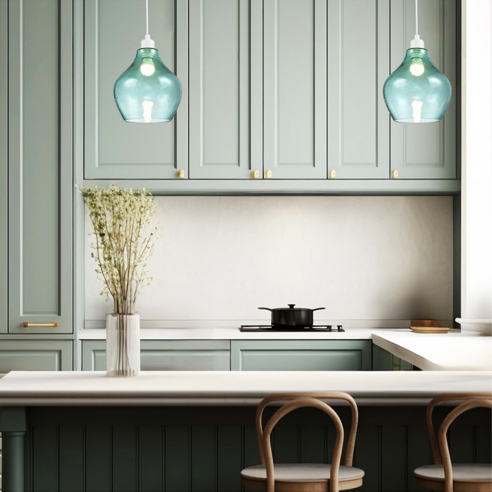 Happy Homewares Emerald Light Green Circular Dimpled Glass Pendant Shade Image 2