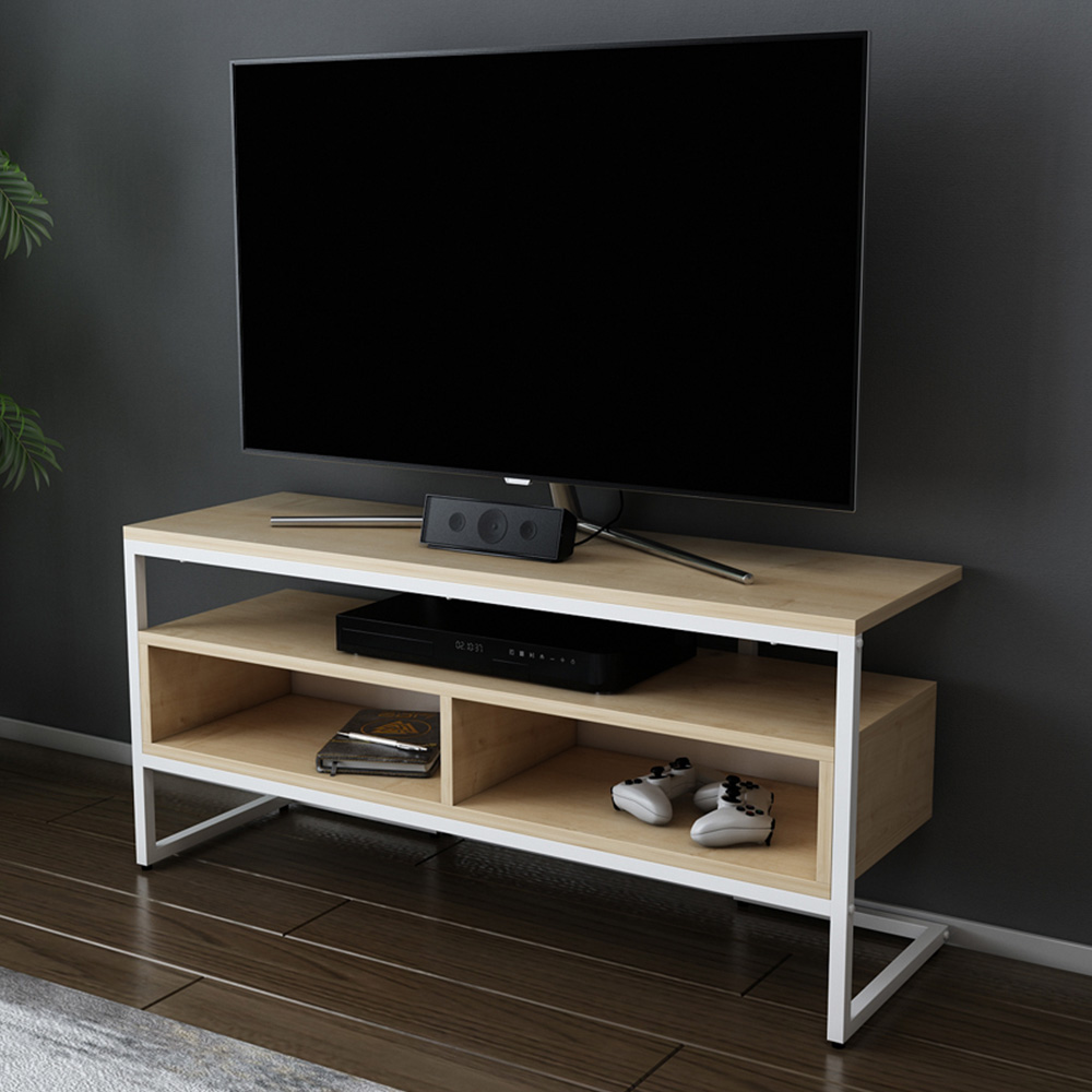 Decorotika Merrion 3 Shelf White and Oak TV Unit Image 6