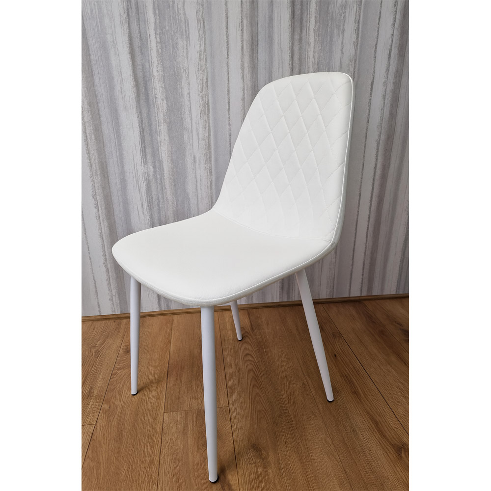 Kosy Koala 4 Seater Clear Glass Faux Leather Gem Pattern Round Dining Set White Image 5
