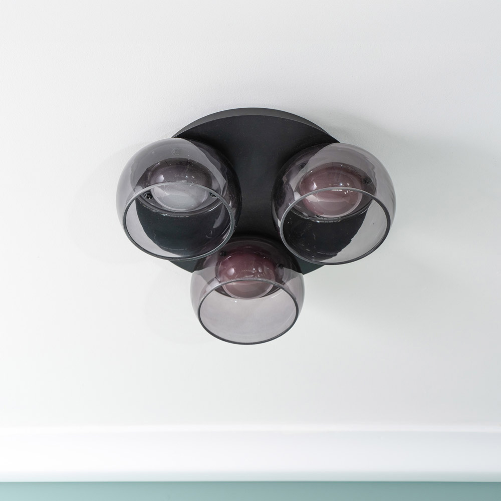 ValueLights Alissa Matt Black LED 3 Way Ceiling Light with Smoked Glass Image 3