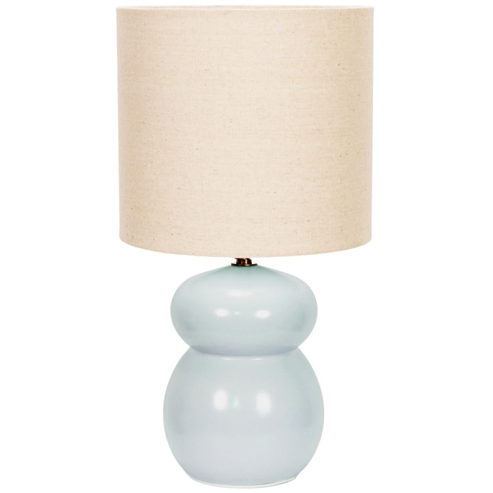 ValueLights Kendal Natural Linen Drum Shade Blue Glazed Ceramic LED Table Lamp Image 1