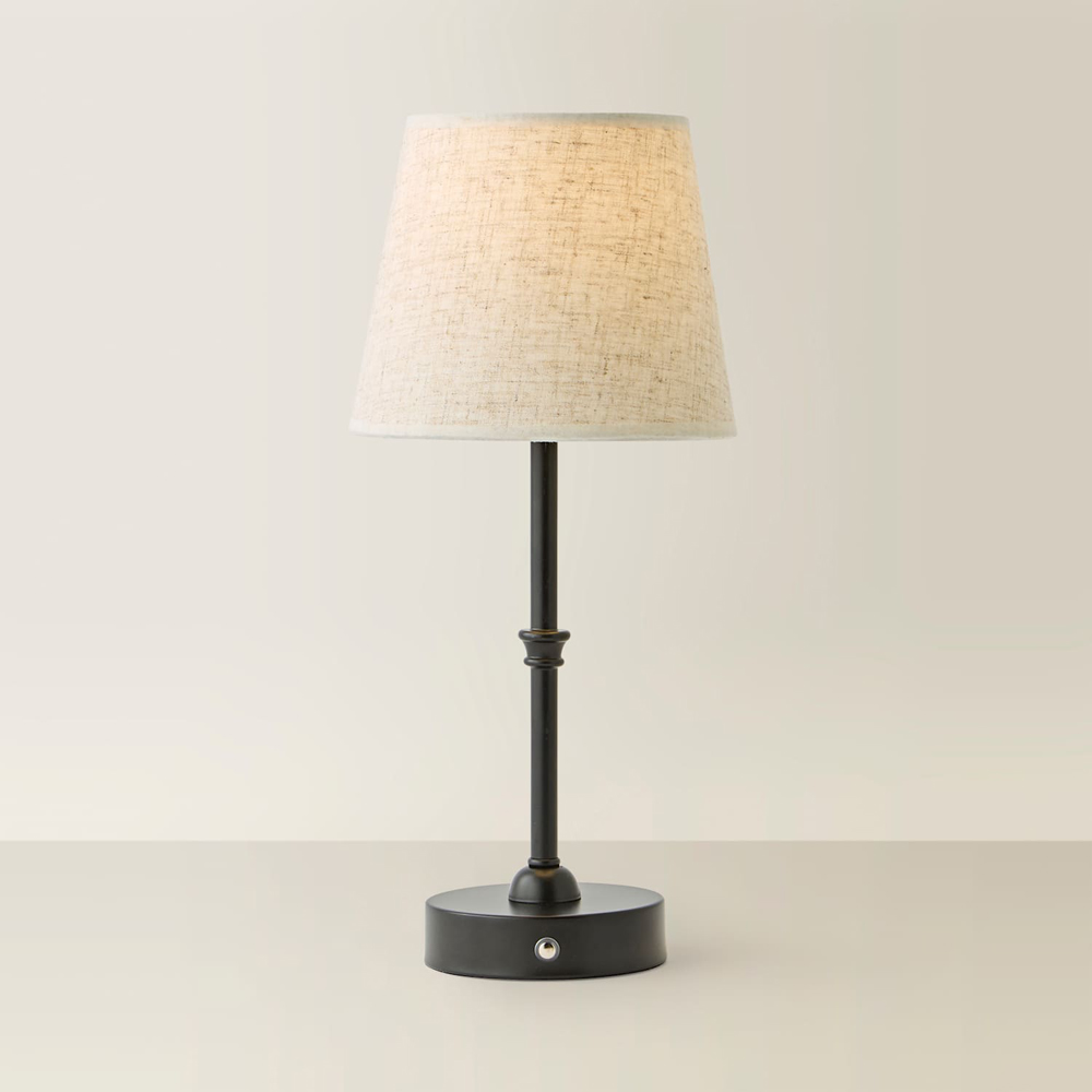ValueLights Lowe Linen Taper Shade Black Portable Rechargeable Table Lamp with Bulb Image 3
