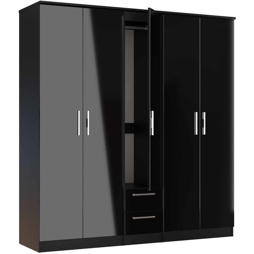 Crowndale Knightsbridge 5 Door 2 Drawer Black Gloss and Black Tall Wardrobe Ready Assembled Image 7