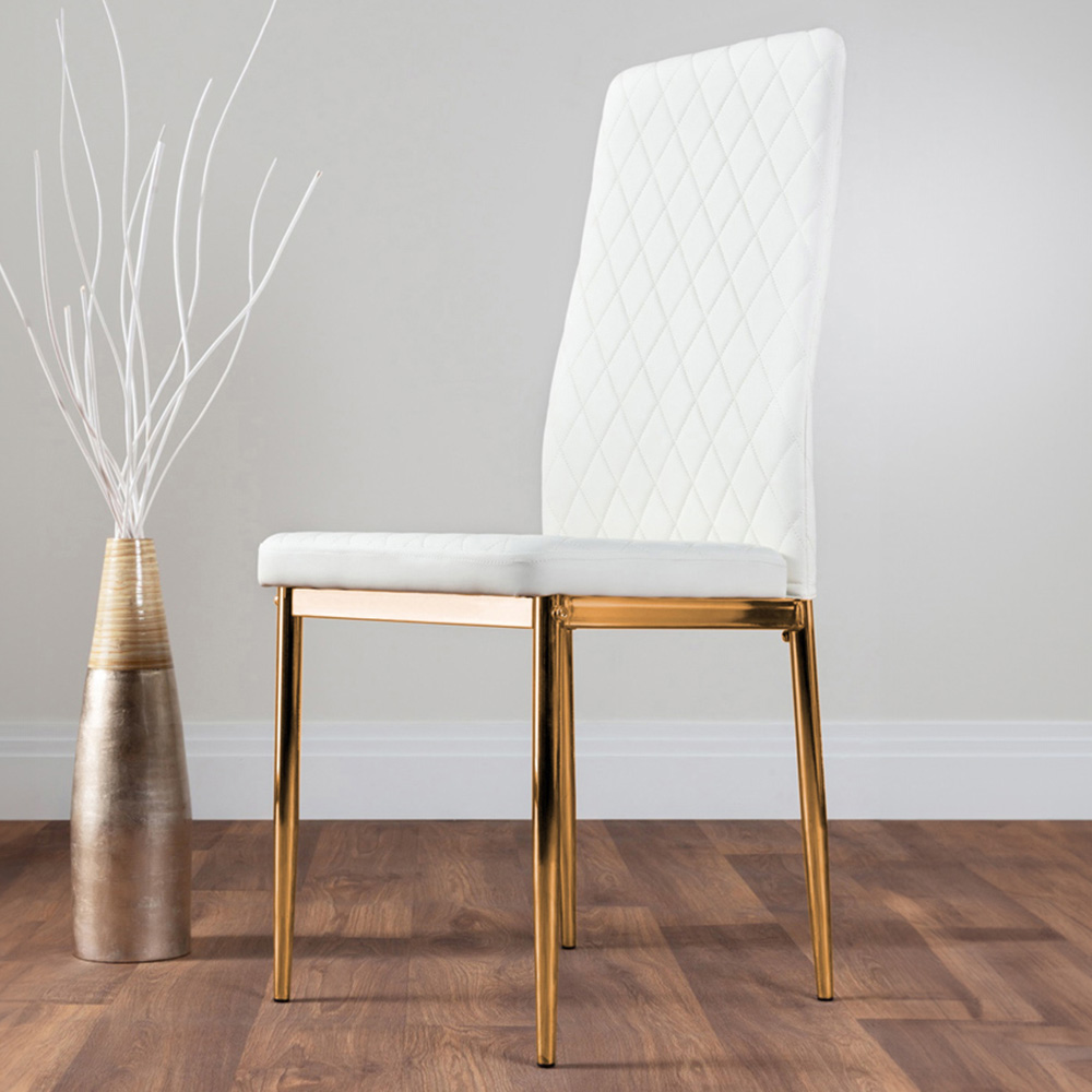Furniturebox Valera Set of 4 White and Gold Faux Leather Dining Chair Image 1
