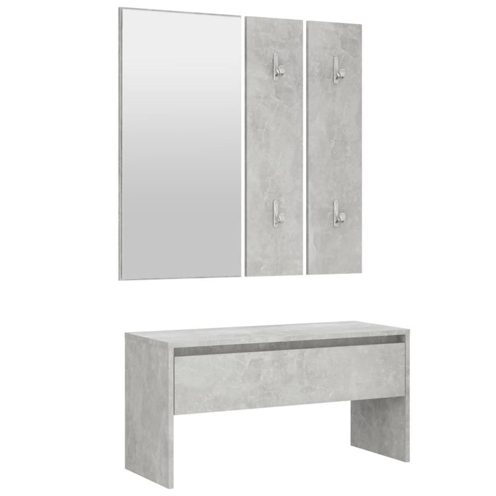 vidaXL 2 Piece Concrete Grey Hallway Furniture Set with Mirror Image 2