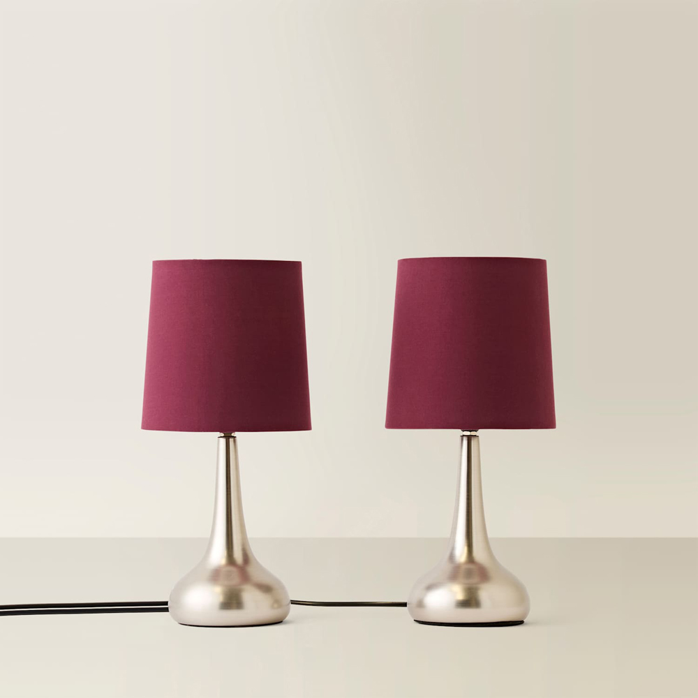 ValueLights Teardrop Plum Shade Brushed Chrome Touch Table Lamp with Bulb 2 Pack Image 3