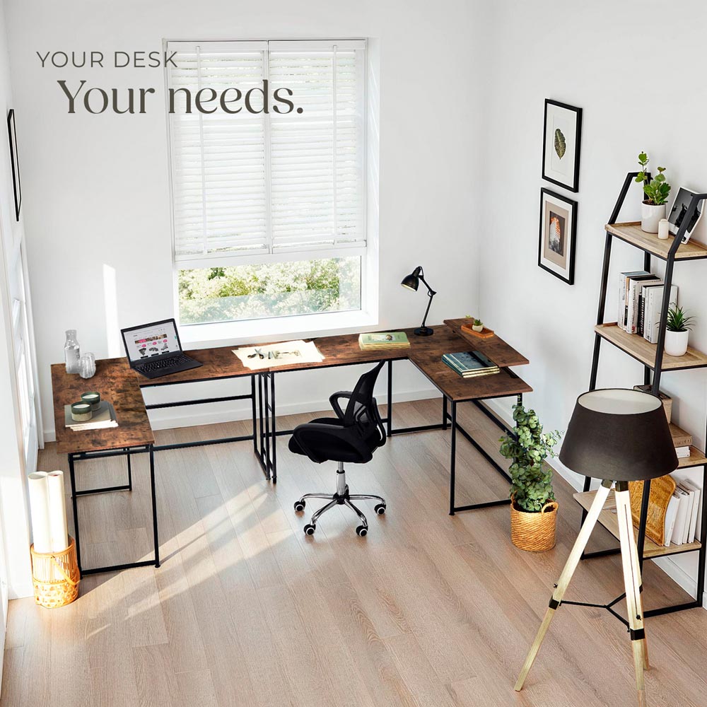tectake Melrose Industrial Dark Wood Corner Office Desk Image 7