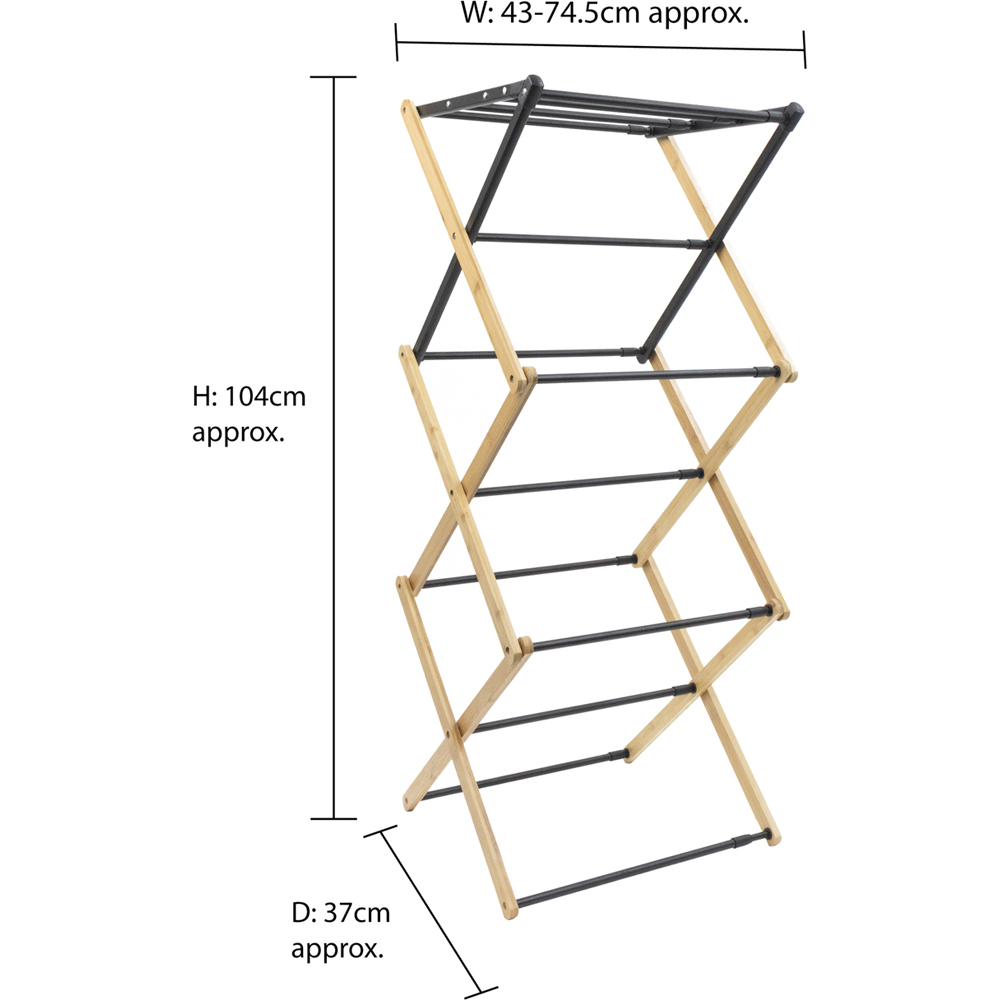 JVL 3-Tier Black and Bamboo Extendable Concertina Clothes Airer 8m Image 9