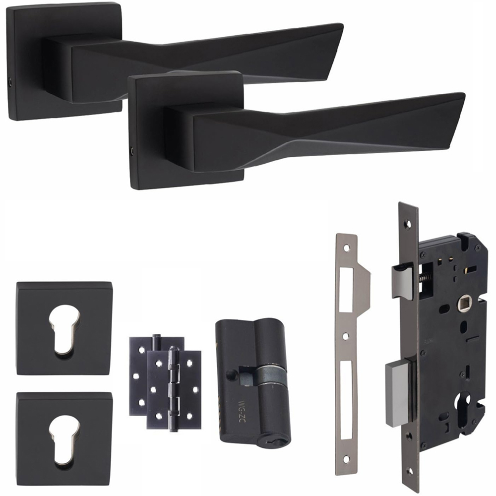 Golden Grace Matt Black Aura Euro Lock Door Handle Set Image 1