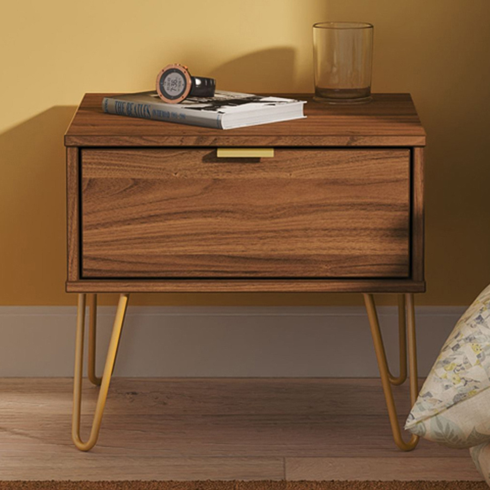 Crowndale Hong Kong Single Drawer Carini Walnut Side Table Ready Assembled Image 1
