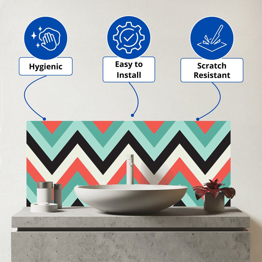 Warren Reed Designer Geometric Colourful Chevron Glass Bathroom Splashback 25 x 60cm Image 3