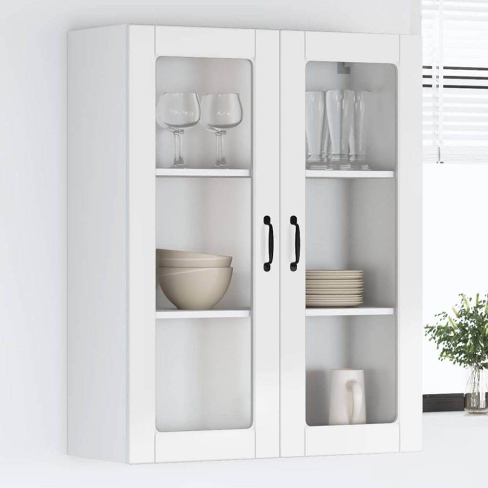 vidaXL 2 Glass Door High Gloss White Kitchen Wall Cabinet Image 1