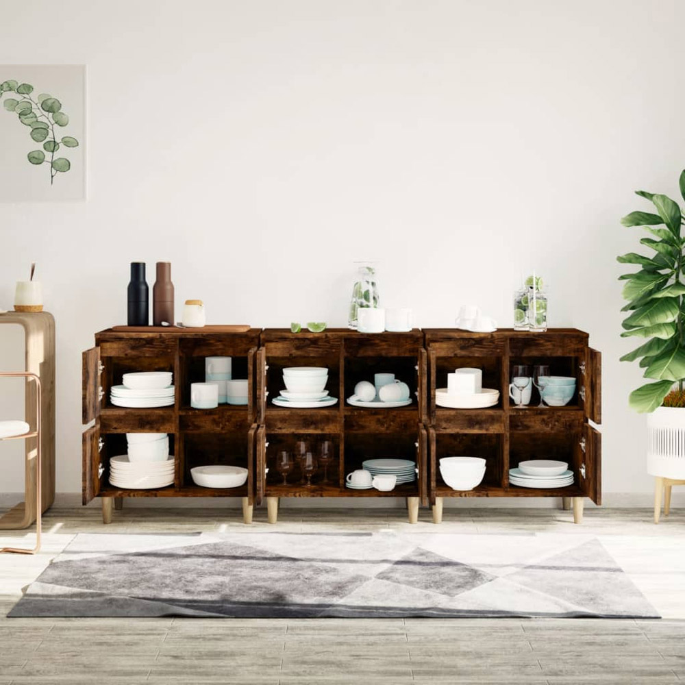 vidaXL 4 Door Smoked Oak Sideboard Set of 3 Image 3