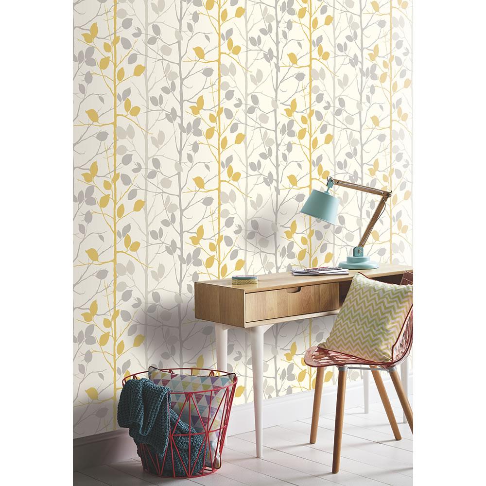 Arthouse Woodland Grey and Yellow Wallpaper Image 2