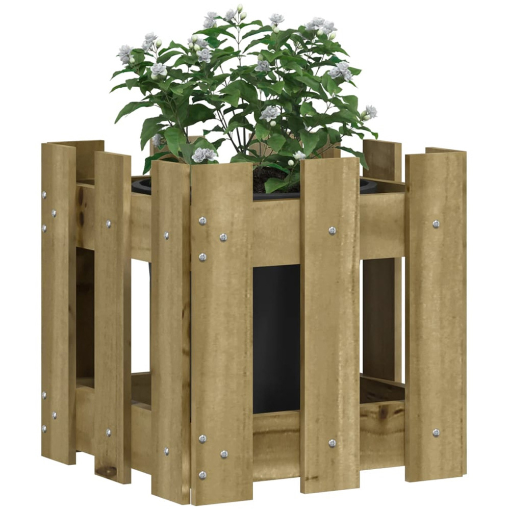vidaXL Natural Impregnated Pine Wood Fence Design Garden Planter 30 x 30 x 30cm Image 2