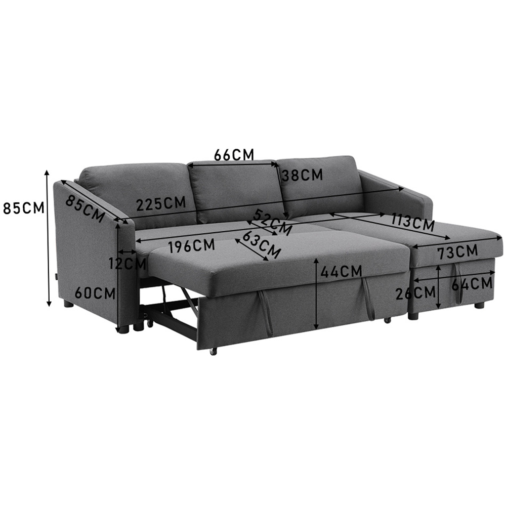 Living and Home 3 Seater Grey Corner Sofa Bed with Storage Wilko