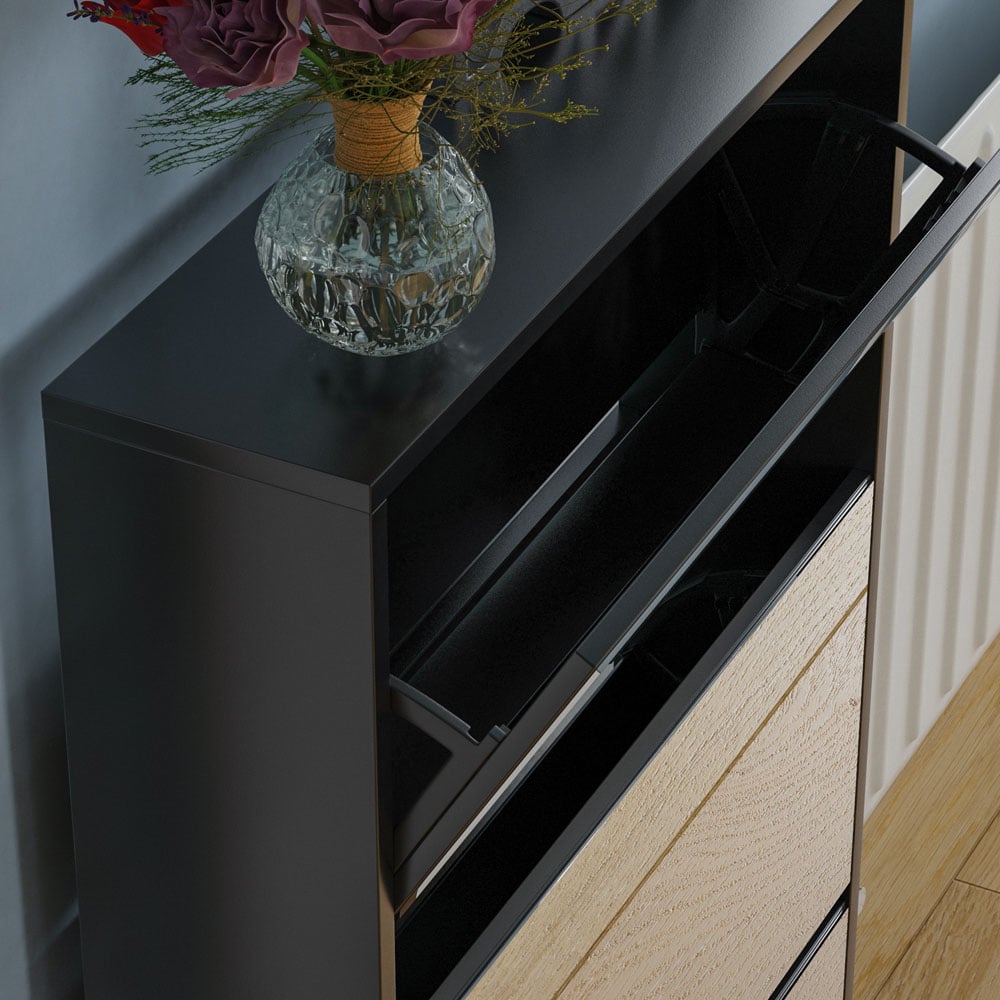 Vida Designs Welham Black 3-Drawer Mirrored Shoe Cabinet Rack Image 4