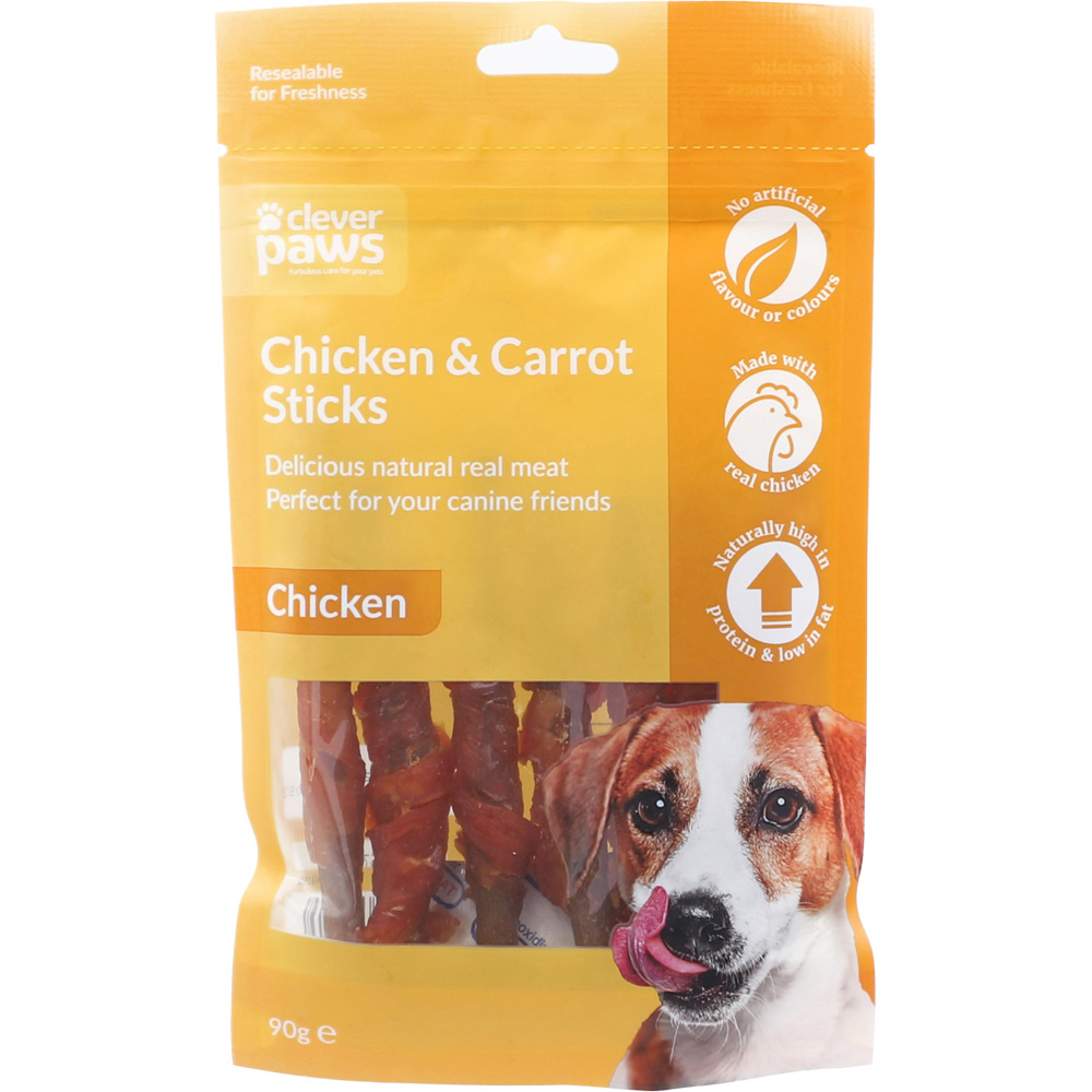 Clever Paws Chicken and Carrot Sticks Dog Treat 90g Image 1