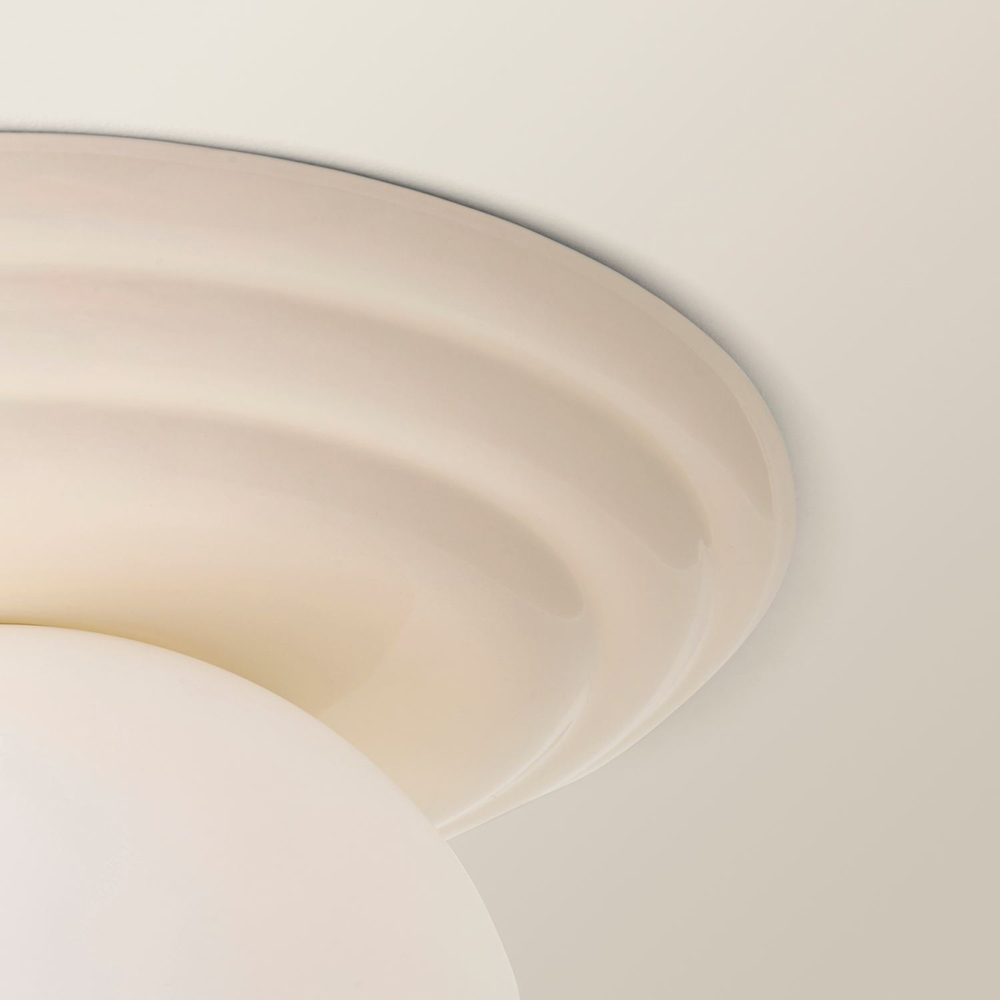 ValueLights Rue Frosted Glass Shade Cream Ribbed Ceramic Base Flush Ceiling Light with Bulb Image 4