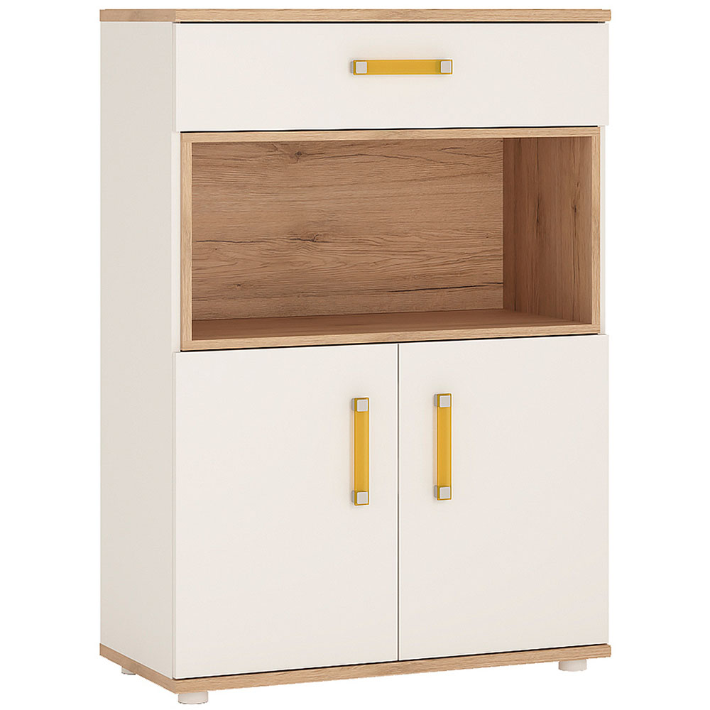 Florence 4KIDS 2 Door Single Shelf Oak and White Cupboard with Orange