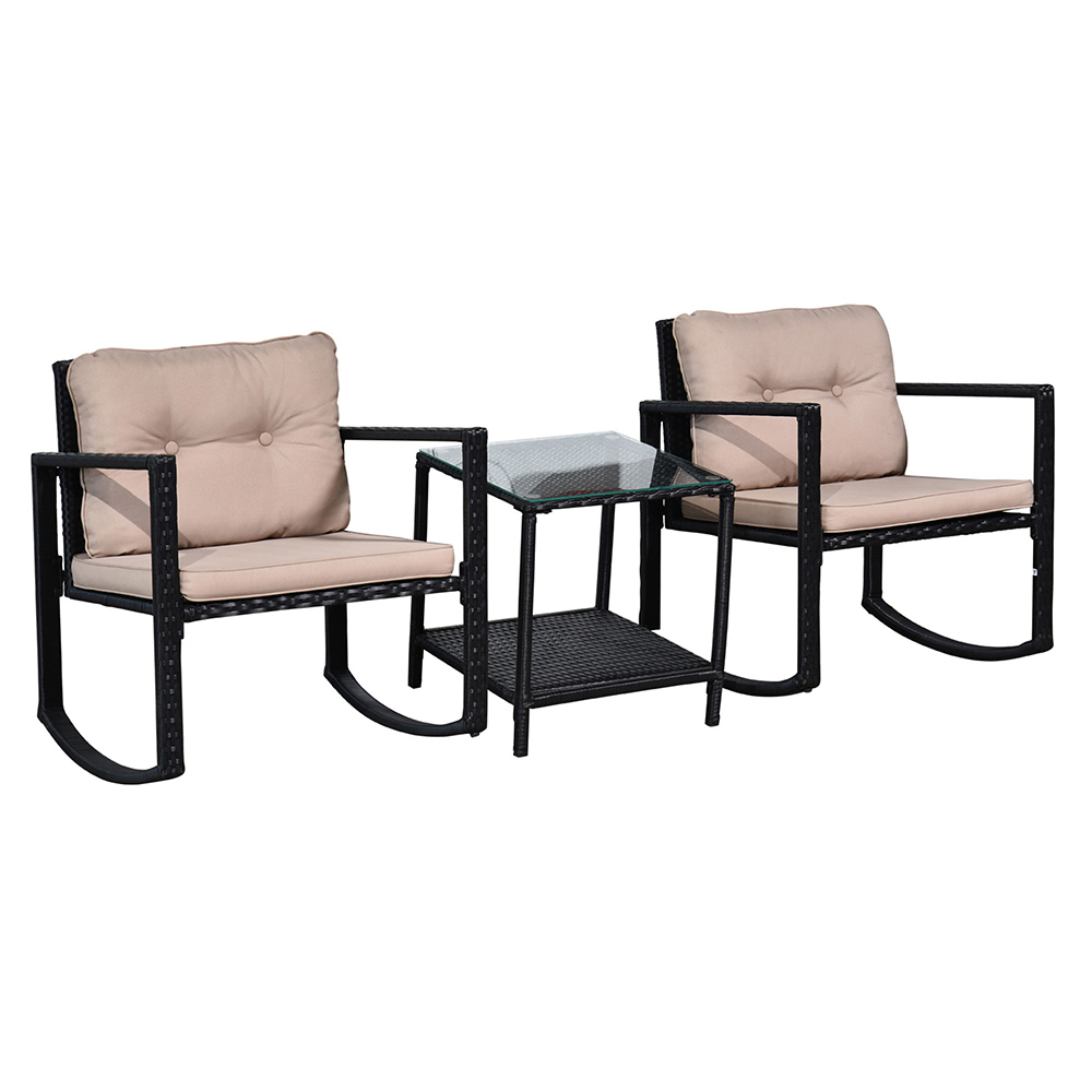Outsunny 3PCs Rattan Bistro Set Black Image 2