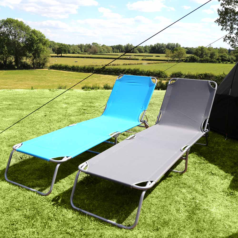 Charles Bentley Foldable Reclining Camping Lounger Grey Image 2