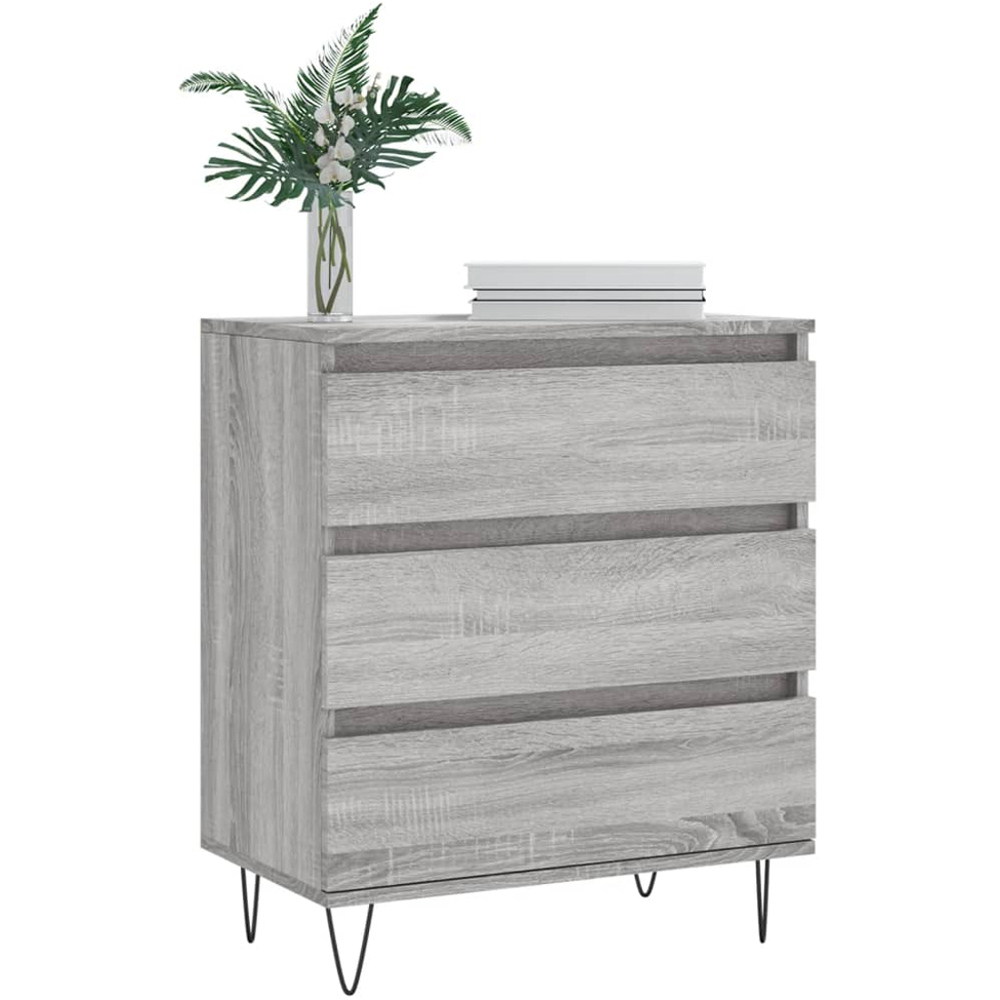 vidaXL 3 Drawer Grey Sonoma Wooden Sideboard Image 3