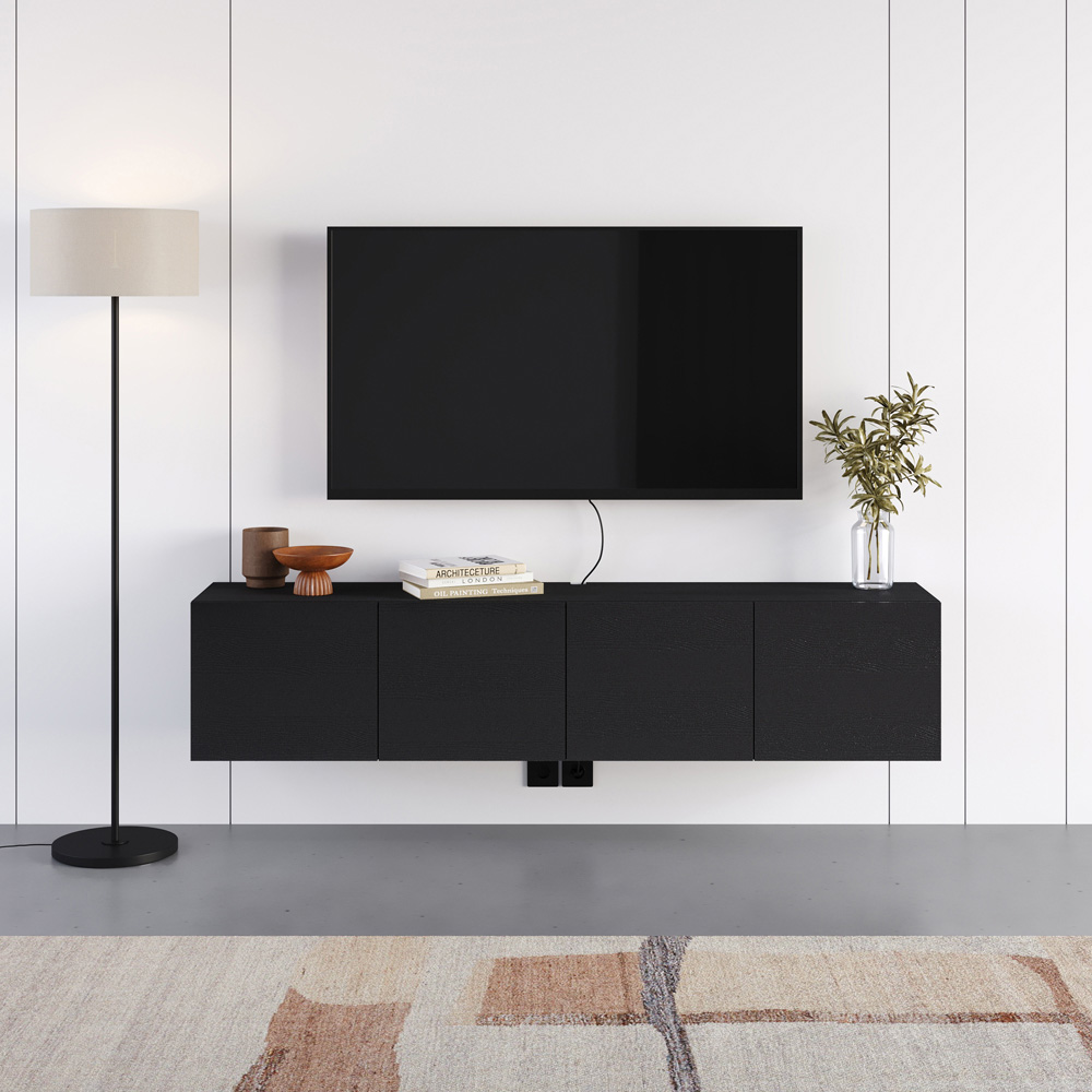 Decortie Combe 4 Door Black Wood Wall-Mounted TV Unit Image 3