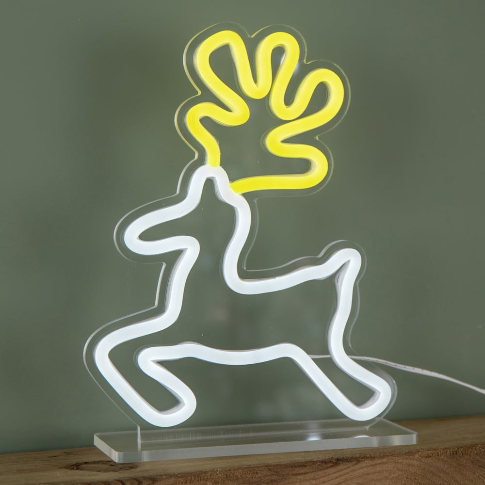 Premier Yellow and White LED Reindeer Table Top Neon Sign 25 x 19cm Image 5