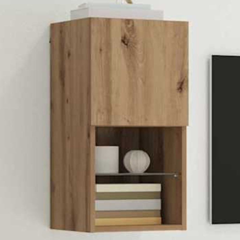 vidaXL Single Door 2 Shelf Artisan Oak Wall Mounted LED TV Unit Image 1