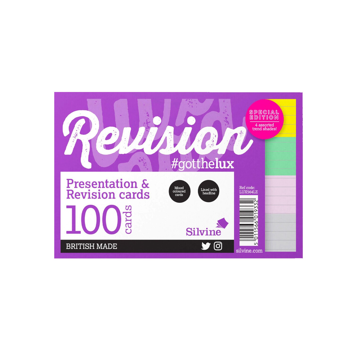 Pack of 100 Silvine Multi-Coloured Revision Cards Image 1