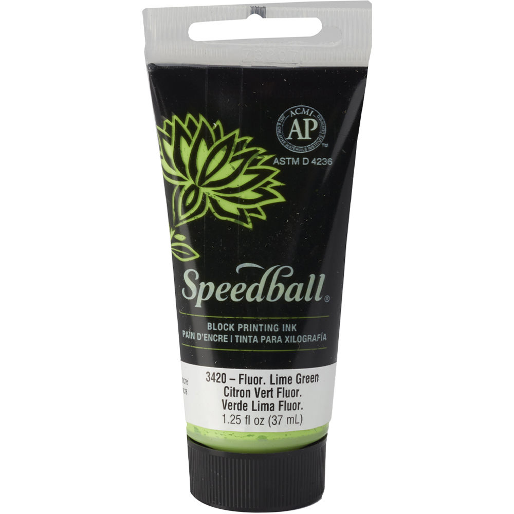 Speedball Fluorescent Lime Green Water Soluble Block Ink 37ml Image