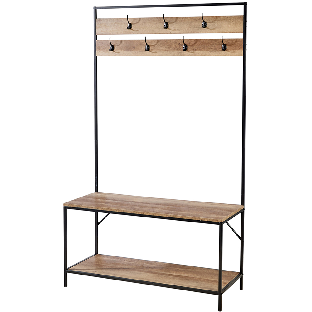 Home Source Oakmere Single Shelf Oak Effect Coat and Shoe Storage Bench Image 1