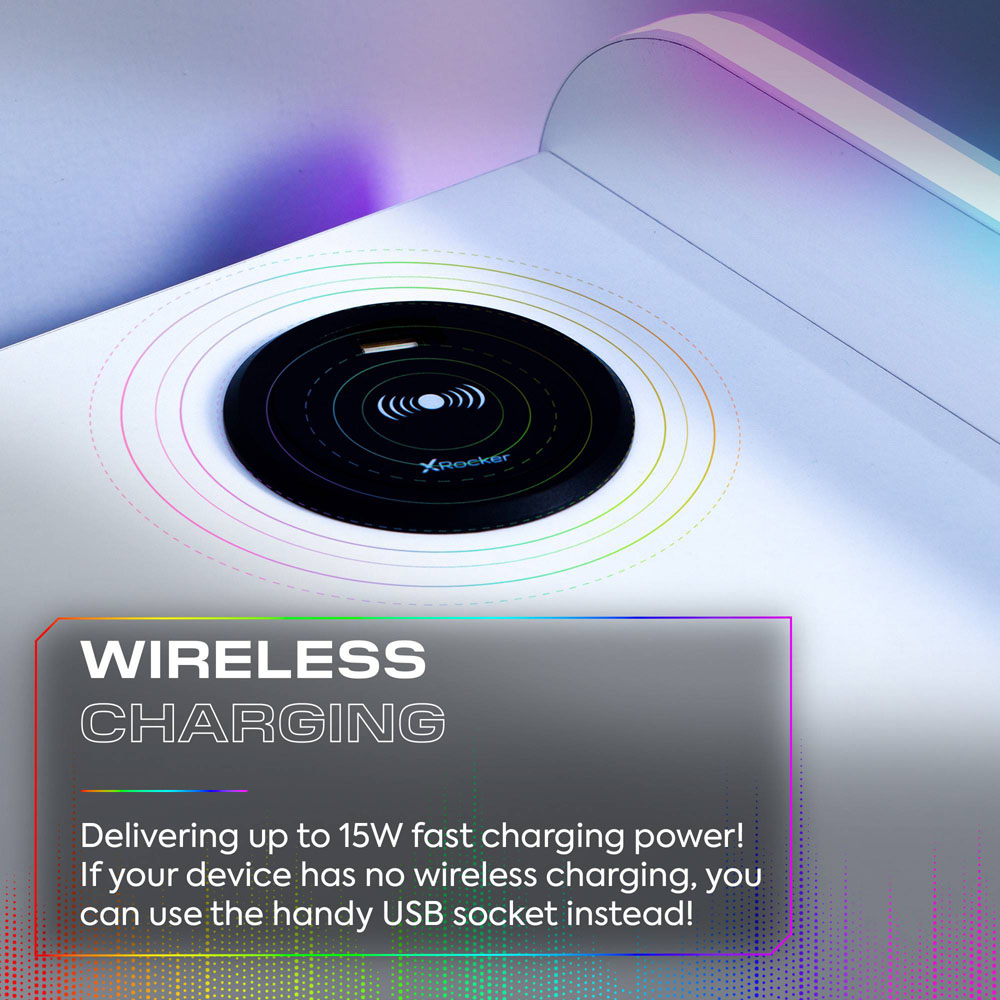 X Rocker Electra Single Drawer Single Shelf White LED Bedside Table with Charging and App Control Image 4