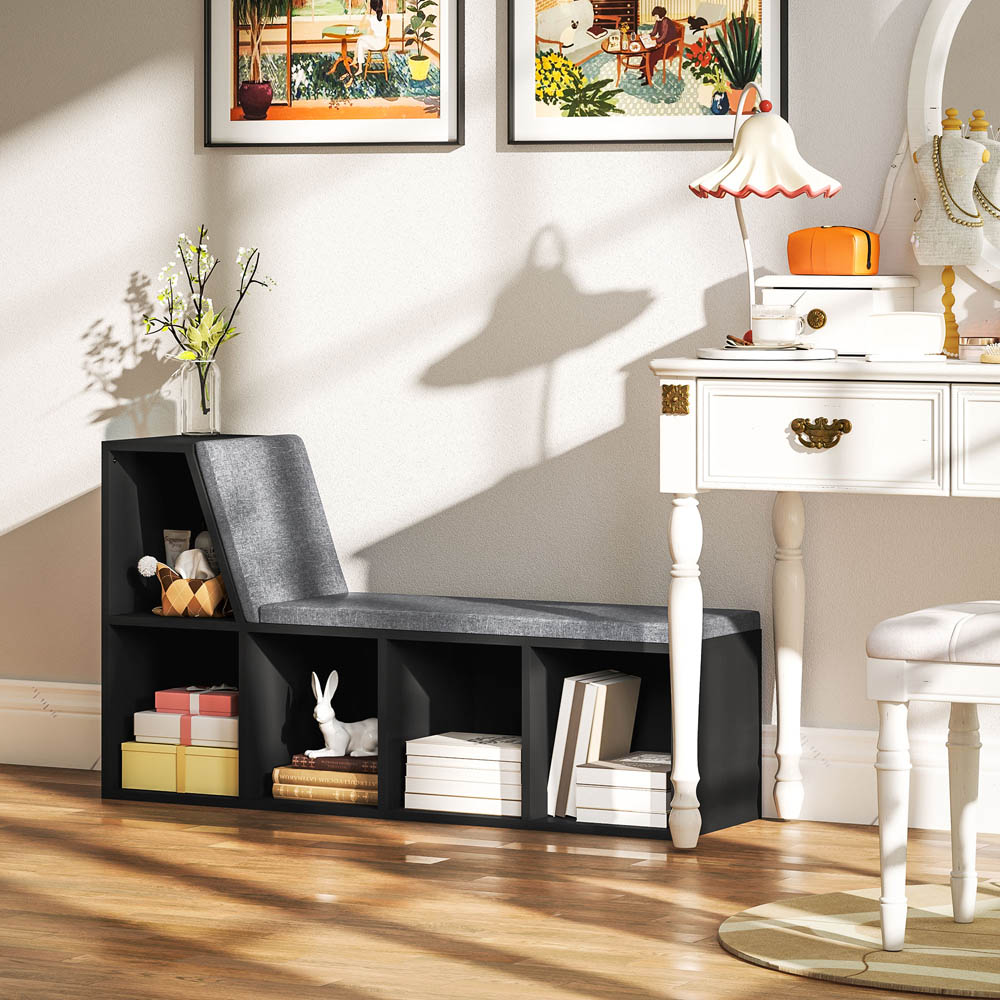 Portland 5 Shelf Black Bookcase with Removable Cushion Image 3