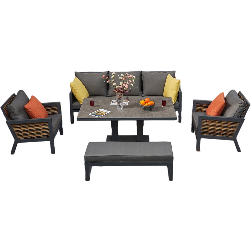 Furniture One 7 Seater Grey Aluminium Outdoor Lounge Set with Lift-Up Table Image 2
