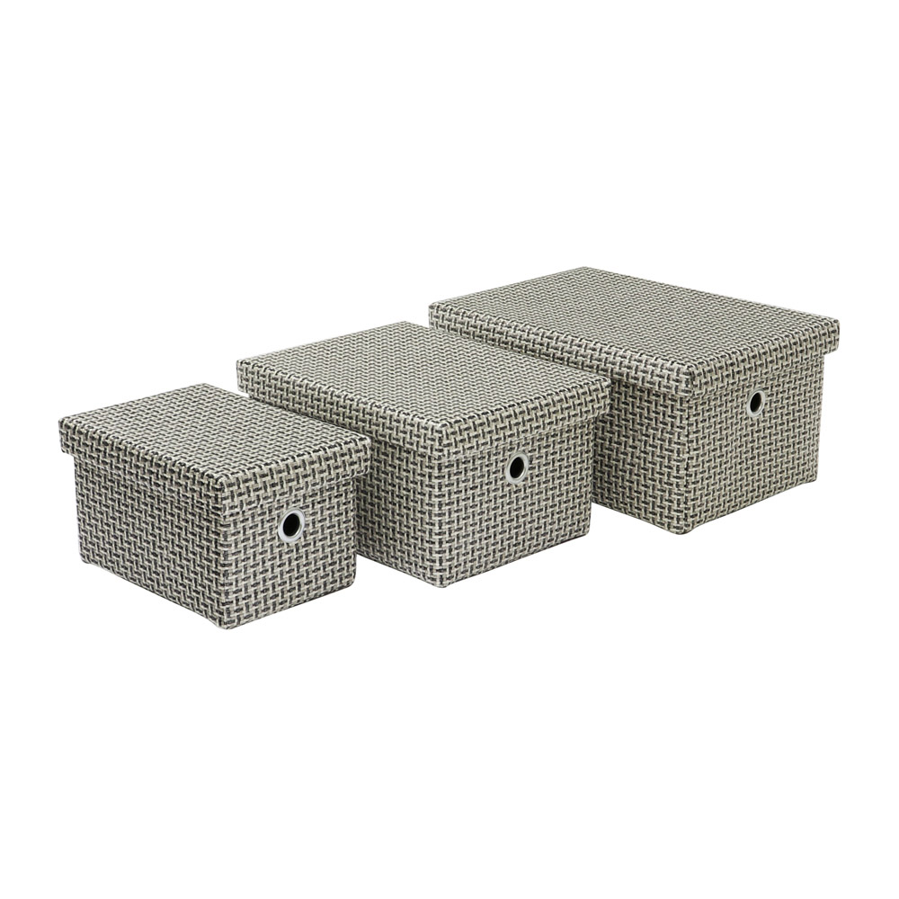JVL Silva Rectangular Fabric Storage Box with Lid 3 Piece Image 3