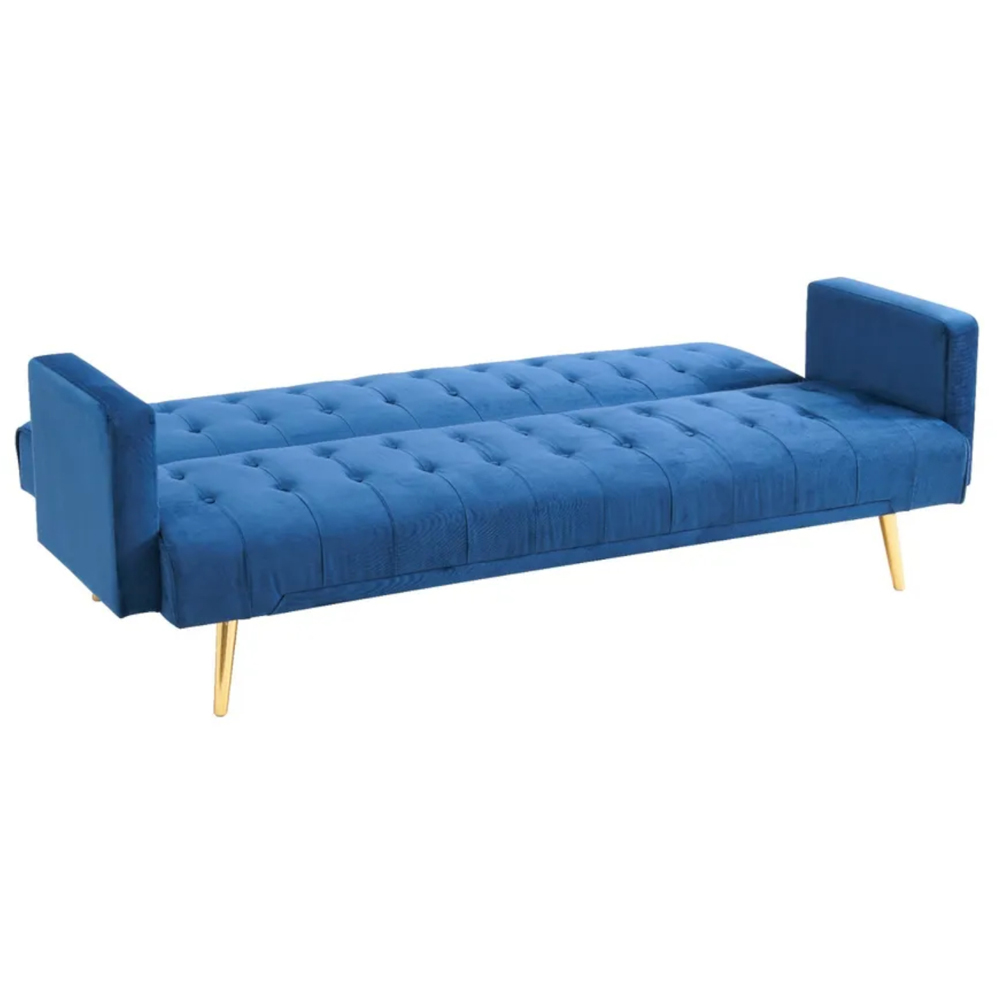 Comfy Living 3 Seater Blue and Gold Plush Velvet Sofa Bed Image 2