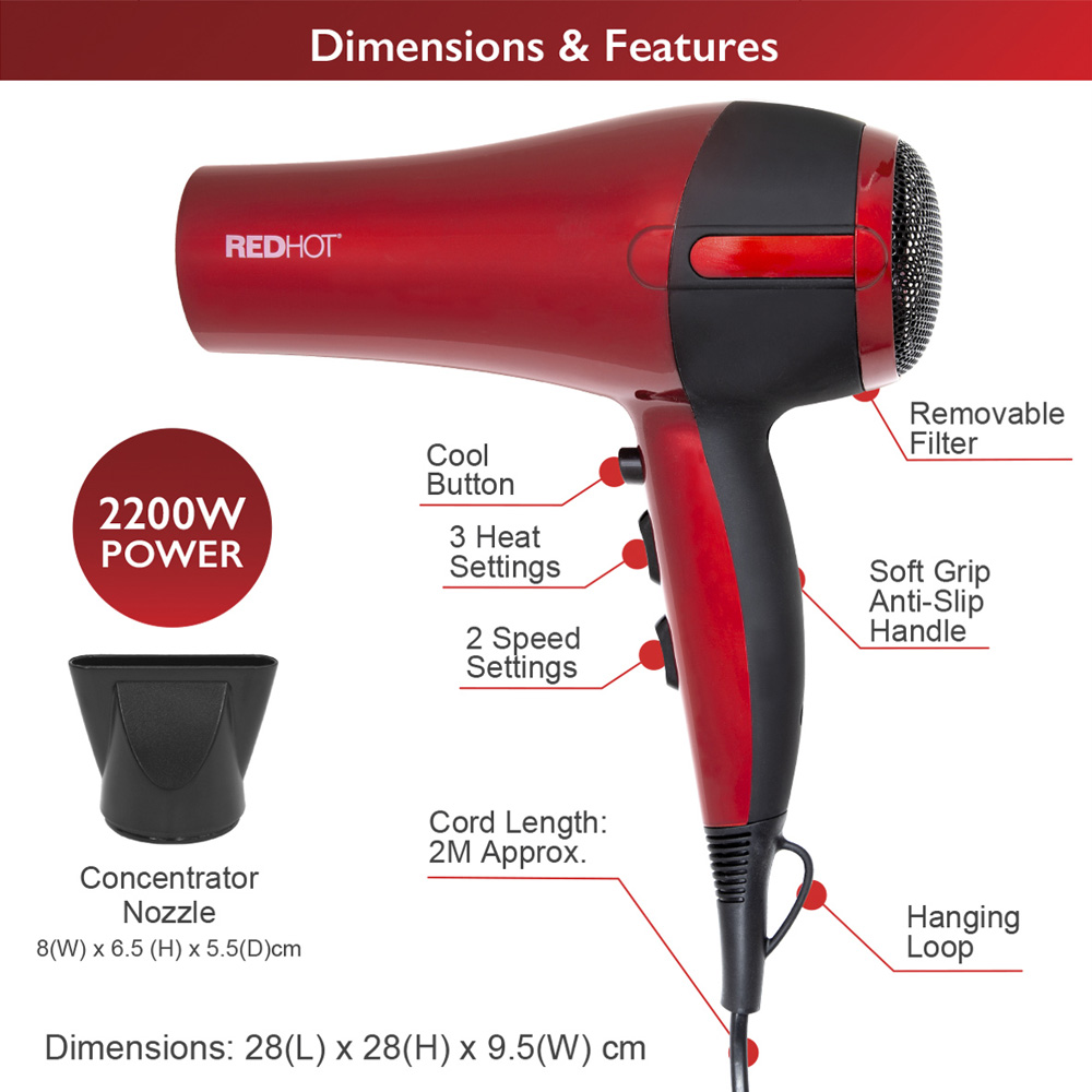 Red Hot Red Professional Hair Dryer Image 8