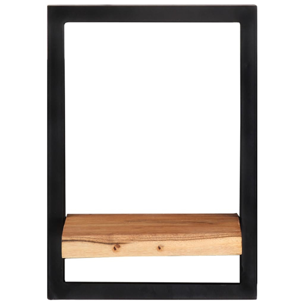 vidaXL 25cm Set of 2 Acacia Solid Wood and Steel Floating Wall Shelf Image 2