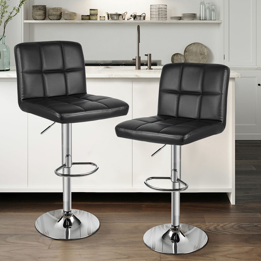 Rattrix Set of 2 Black Leather Height Adjustable Swivel Bar Stools Image 3