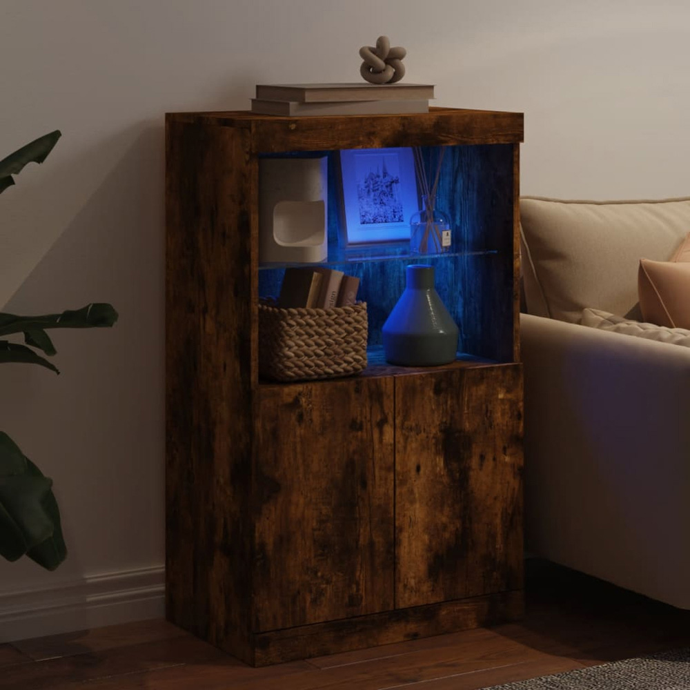 vidaXL 2 Door 2 Shelf Smoked Oak Sideboard with RGB LED Lights Image 4