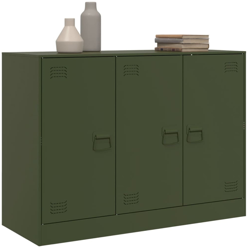 vidaXL 3 Door Olive Green Metal Sideboard Image 4